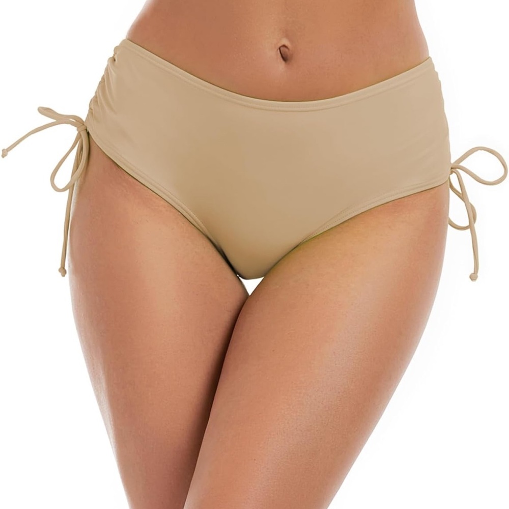 Bonneuitbebe Beige Adjustable Side Tie Bikini Bottoms Size L – Full Coverage